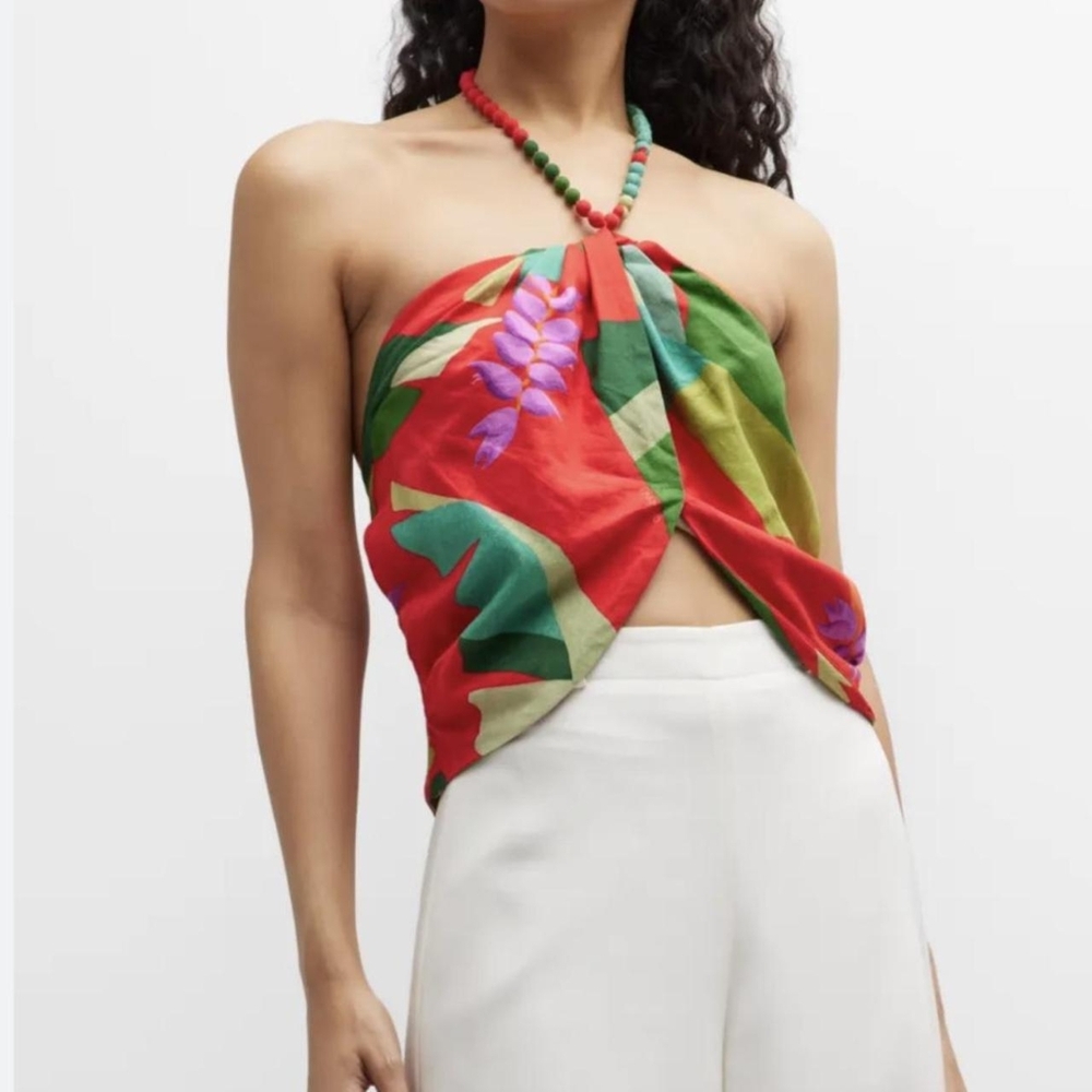 NWOT FARM Rio "Red Heliconia" crop top.